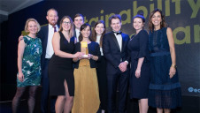 Forum for the Future's Hannah Pathak (left) and compere Julia Bradbury (right) present the City to Sea team with the Award